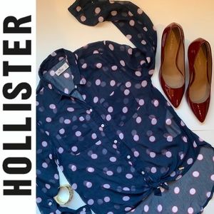 Hollister navy blue white dots knot shirt Small